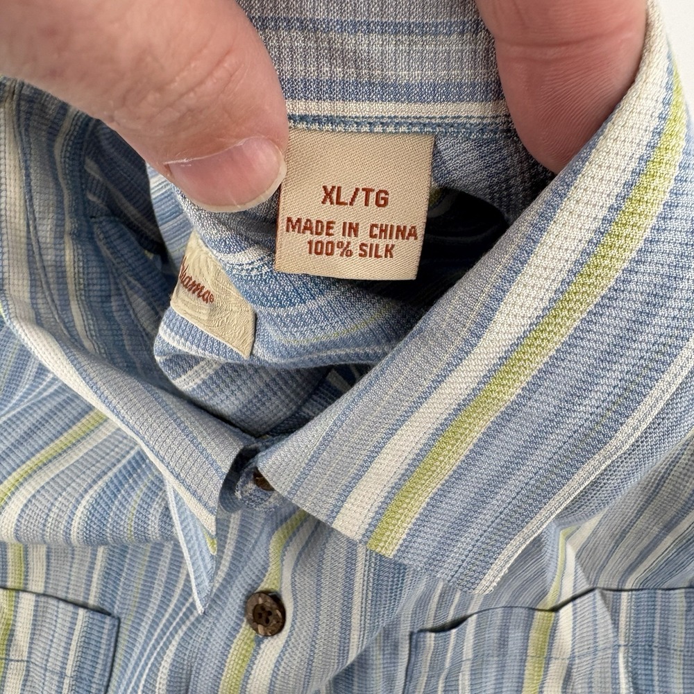 Tommy Bahama Shirt Mens XLarge Blue Yellow Striped 100% Silk Button Up Casual - Picture 4 of 12